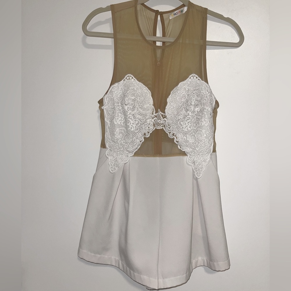 Australian Designed White Crochet overlay romper- AU size 10